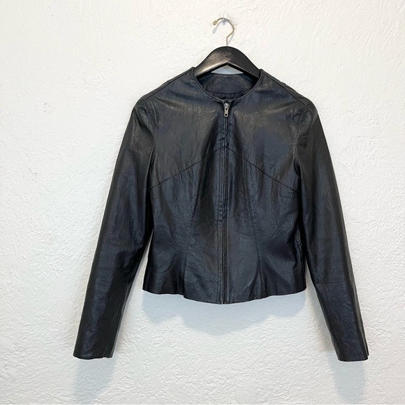 Vintage Gap Small Moto Jacket 100% Genuine Leather Black S Y2K - Picture 8 of 14